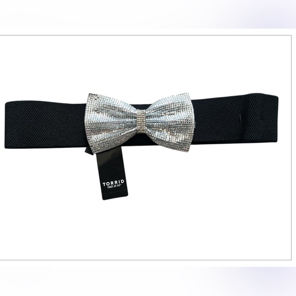 Torrid Disco Ball Bow Stretch Belt Black Silver Size L NWT - Picture 1 of 4